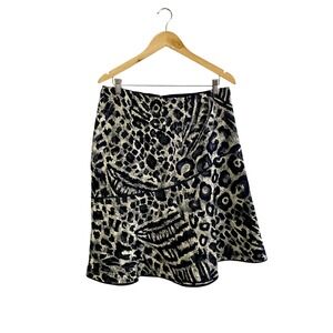 Hilton Hollis Metallic Jacquard Animal Print Skirt Sz 10 Leopard A-Line Lined